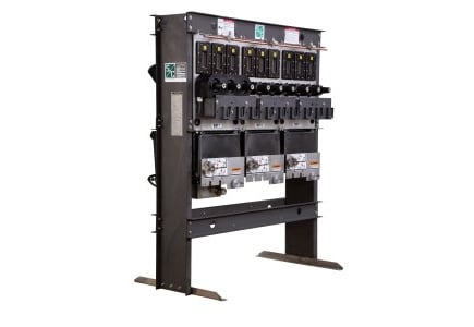 Left profile of Zero Emissions vault style mounted Zero emissions solid dielectric pad, live front switchgear, zero emissions, solid dielectric, vault mounted