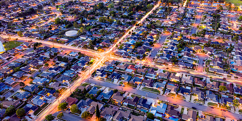 Houses at dusk