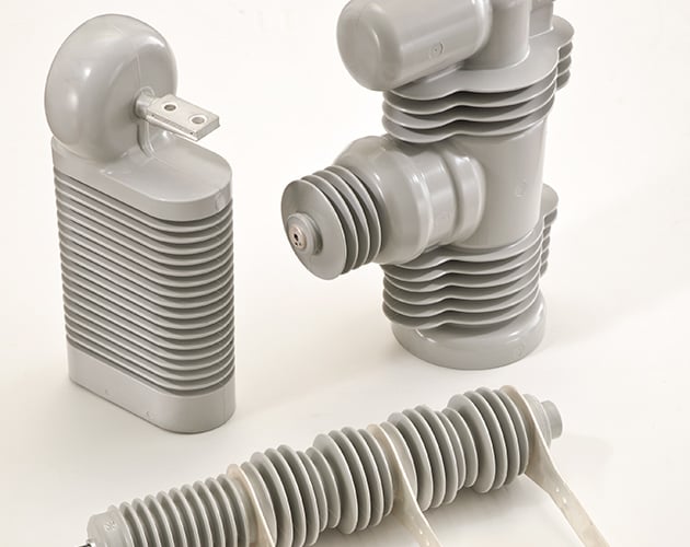 three cypoxy polymer insulator and custom components for indoor and outdoor distribution, four point eight k-V through thirty four point five k-V cypoxy polymer insulator, cypoxy insulator, polymer insulator, insulator, custom components for indoor and outdoor distribution, custom components for indoor distribution, custom components for outdoor distribution, 4.8 kV 34.5 kV